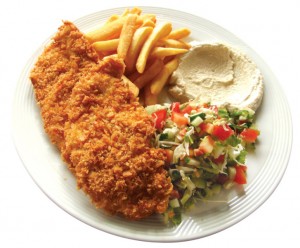 Chicken schnitzel plate at Shoshana Restaurant, Bangkok